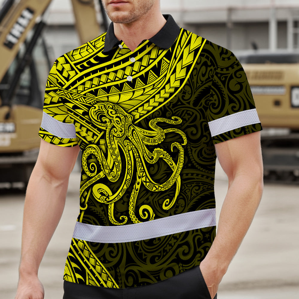 Hi Vis Polo Shirt Reflective Tapes Yellow Neon Hawaii Octopus Custom