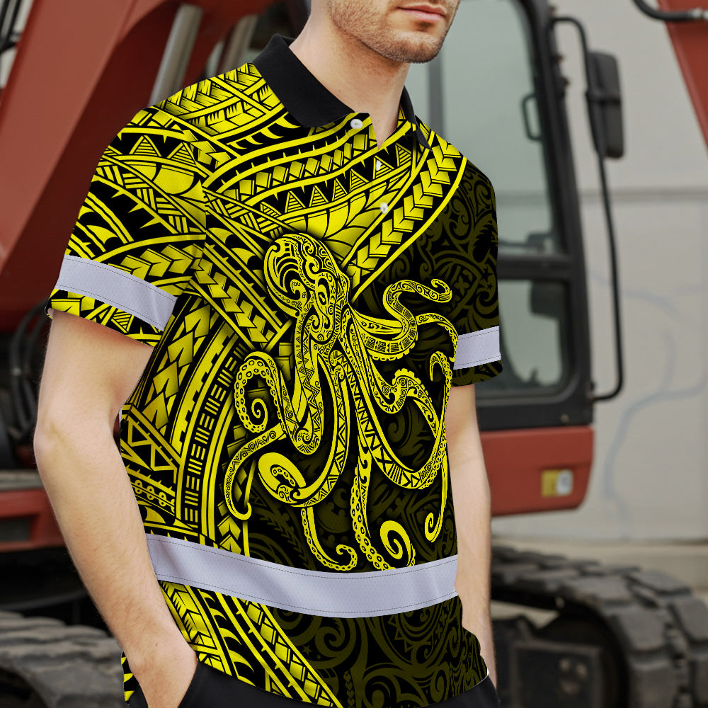 Hi Vis Polo Shirt Reflective Tapes Yellow Neon Hawaii Octopus Custom
