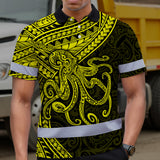Hi Vis Polo Shirt Reflective Tapes Yellow Neon Hawaii Octopus Custom