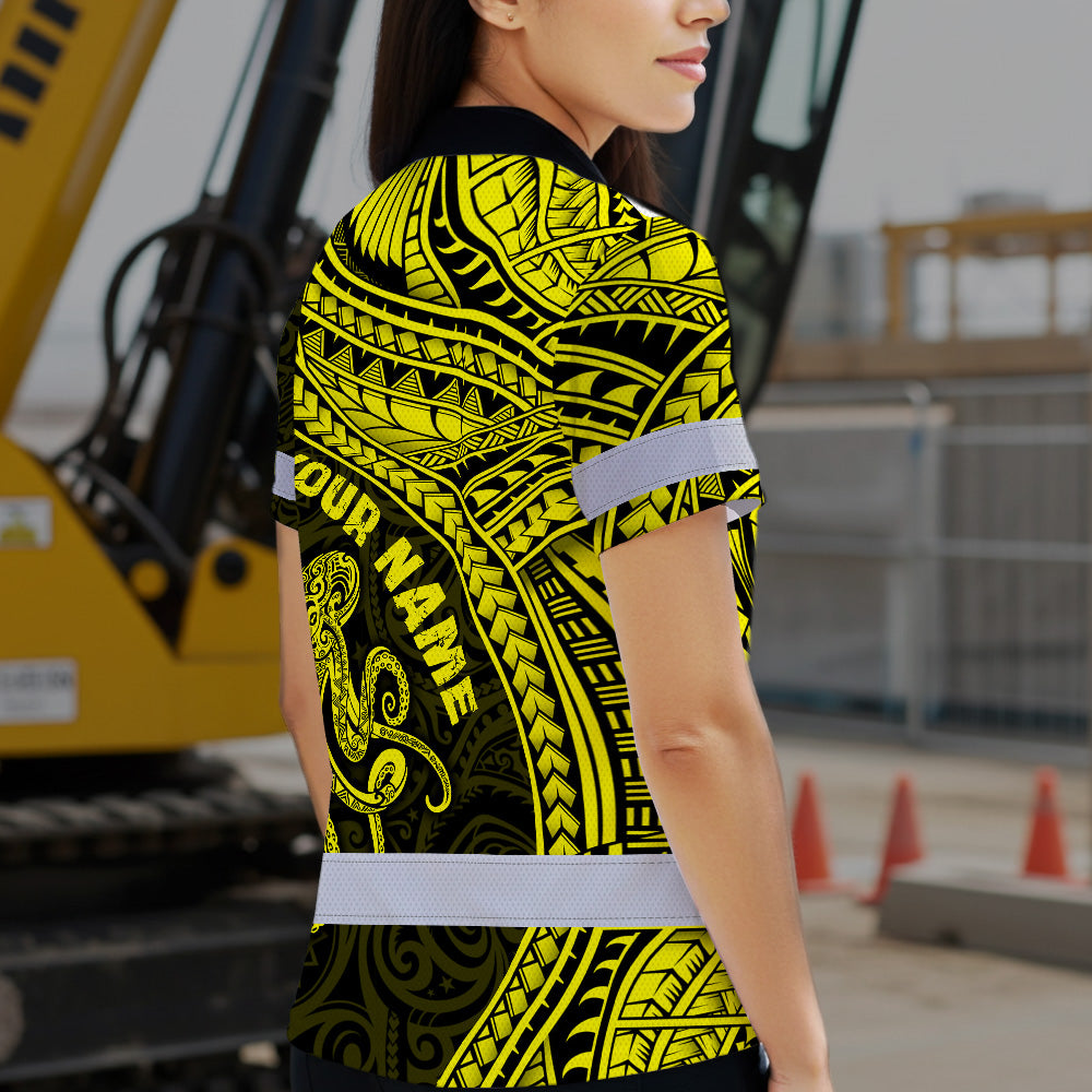 Hi Vis Polo Shirt Reflective Tapes Yellow Neon Hawaii Octopus Custom