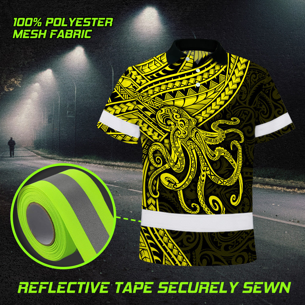 Hi Vis Polo Shirt Reflective Tapes Yellow Neon Hawaii Octopus Custom