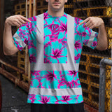 Hi Vis Shirt Reflective Tapes Blue Neon And Pink Flowers Custom Name Safety Workwear For Workers, Truckers, Operators