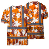 Hi Vis Shirt Reflective Tapes Orange Neon Flowers Custom Name Safety Workwear For Workers, Truckers, Operators