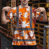 Hi Vis Shirt Reflective Tapes Orange Neon Flowers Custom Name Safety Workwear For Workers, Truckers, Operators
