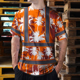 Hi Vis Shirt Reflective Tapes Orange Neon Flowers Custom Name Safety Workwear For Workers, Truckers, Operators