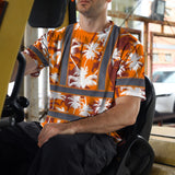 Hi Vis Shirt Reflective Tapes Orange Neon Flowers Custom Name Safety Workwear For Workers, Truckers, Operators