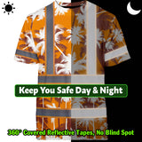 Hi Vis Shirt Reflective Tapes Orange Neon Flowers Custom Name Safety Workwear For Workers, Truckers, Operators