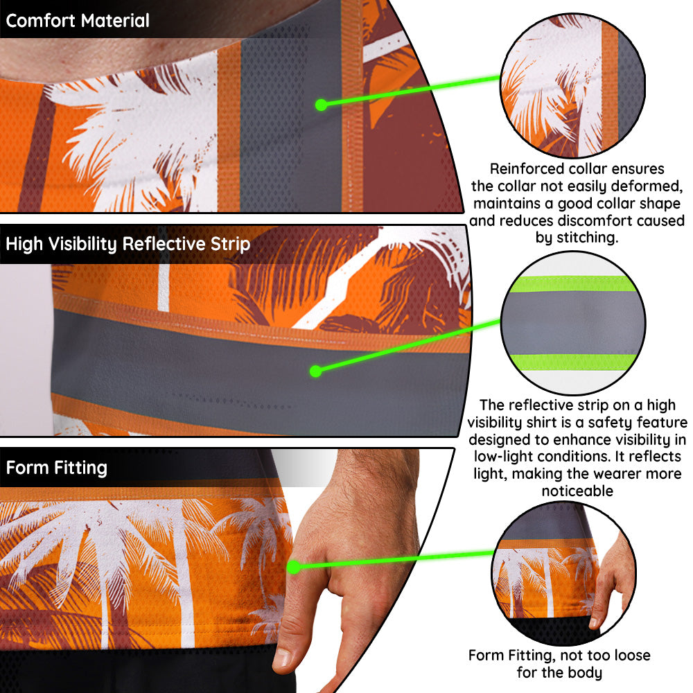 Hi Vis Shirt Reflective Tapes Orange Neon Flowers Custom Name Safety Workwear For Workers, Truckers, Operators