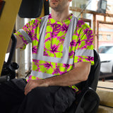 Hi Vis Shirt Reflective Tapes Pink Neon And Lime Flowers Custom Name Safety Workwear For Workers, Truckers, Operators