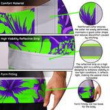Hi Vis T Shirt Reflective Tapes Green Neon And Violet Flowers Hawaii Custom Name Safety Workwear For Workers, Truckers, Operators