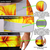 Hi Vis T Shirt Reflective Tapes Orange Neon And Yellow Flowers Hawaii Custom Name Safety Workwear For Workers, Truckers, Operators