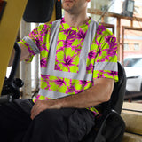 Hi Vis T Shirt Reflective Tapes Pink Neon And Lime Flowers Hawaii Custom Name Safety Workwear For Workers, Truckers, Operators
