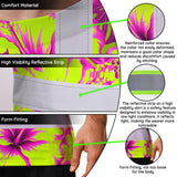 Hi Vis T Shirt Reflective Tapes Pink Neon And Lime Flowers Hawaii Custom Name Safety Workwear For Workers, Truckers, Operators