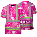 Hi Vis T Shirt Reflective Tapes Pink Neon White Flamingo Custom Name Safety Workwear For Workers, Truckers, Operators