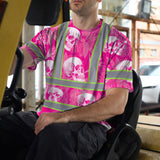 Hi Vis T Shirt Reflective Tapes Pink Neon White Skull Custom Name Safety Workwear For Workers, Truckers, Operators
