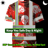 Hi Vis T Shirt Reflective Tapes Red Neon White Skull Custom Name Safety Workwear For Workers, Truckers, Operators