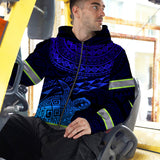 Hi Vis Zip Hoodie Reflective Blue Neon Gradient Hawaii Turtle Custom Name Safety Workwear For Workers, Runners, Cyclists, Patriotic