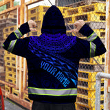 Hi Vis Zip Hoodie Reflective Blue Neon Gradient Hawaii Turtle Custom Name Safety Workwear For Workers, Runners, Cyclists, Patriotic