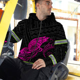 Hi Vis Zip Hoodie Reflective Pink Neon Butterfly Hawaii Polynesian Custom Name Safety Workwear For Workers, Runners, Cyclists, Patriotic