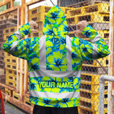 Hi Vis Zip Hoodie Reflective Tapes Blue Neon And Green Flowers Custom Name Safety Workwear For Workers, Truckers, Operators