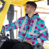 Hi Vis Zip Hoodie Reflective Tapes Blue Neon And Pink Flowers Custom Name Safety Workwear For Workers, Truckers, Operators