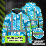 Hi Vis Zip Hoodie Reflective Tapes Blue Neon White Protea Custom Name Safety Workwear For Workers, Truckers, Operators