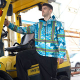 Hi Vis Zip Hoodie Reflective Tapes Blue Neon White Protea Custom Name Safety Workwear For Workers, Truckers, Operators