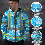 Hi Vis Zip Hoodie Reflective Tapes Blue Neon White Protea Custom Name Safety Workwear For Workers, Truckers, Operators