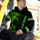 Hi Vis Zip Hoodie Reflective Tapes Green Neon Shark Hawaii Polynesian Custom Name Safety Workwear For Workers, Operator, Cyclists, Patriotic