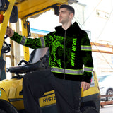 Hi Vis Zip Hoodie Reflective Tapes Green Neon Shark Hawaii Polynesian Custom Name Safety Workwear For Workers, Operator, Cyclists, Patriotic