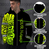 Hi Vis Zip Hoodie Reflective Tapes Green Neon Tiki Hawaii Polynesian Custom Name Safety Workwear For Workers, Operator, Cyclists, Patriotic
