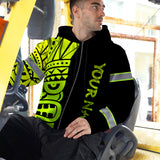 Hi Vis Zip Hoodie Reflective Tapes Green Neon Tiki Hawaii Polynesian Custom Name Safety Workwear For Workers, Operator, Cyclists, Patriotic