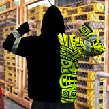 Hi Vis Zip Hoodie Reflective Tapes Green Neon Tiki Hawaii Polynesian Custom Name Safety Workwear For Workers, Operator, Cyclists, Patriotic