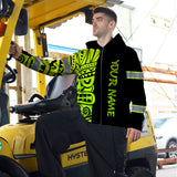 Hi Vis Zip Hoodie Reflective Tapes Green Neon Tiki Hawaii Polynesian Custom Name Safety Workwear For Workers, Operator, Cyclists, Patriotic