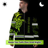 Hi Vis Zip Hoodie Reflective Tapes Green Neon Turtle Hawaii Polynesian Custom Name Safety Workwear For Workers, Operator, Cyclists, Patriotic