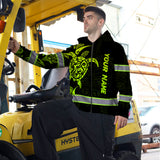 Hi Vis Zip Hoodie Reflective Tapes Green Neon Turtle Hawaii Polynesian Custom Name Safety Workwear For Workers, Operator, Cyclists, Patriotic