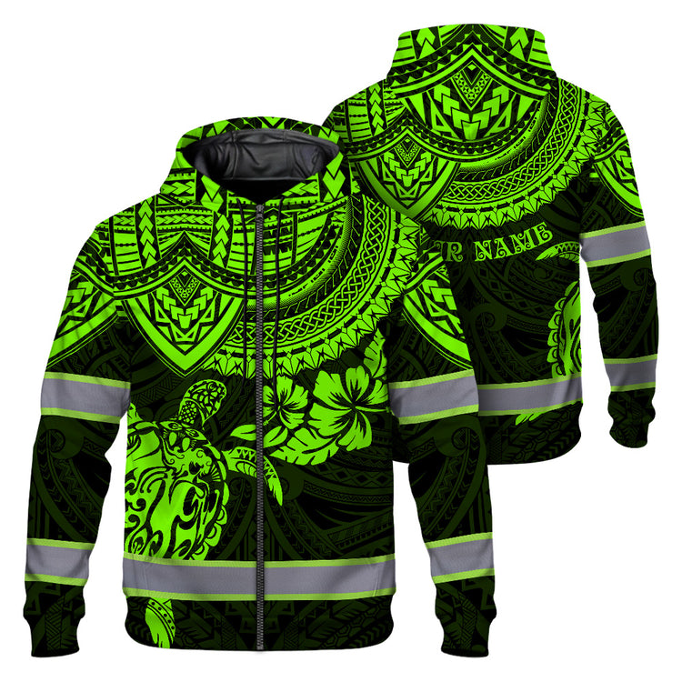 Green Turtle Flower Hi-Vis Zip Hoodie