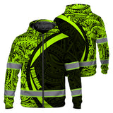 Hi Vis Zip Hoodie Reflective Tapes Hawaiian Polynesian Tribal Custom Name