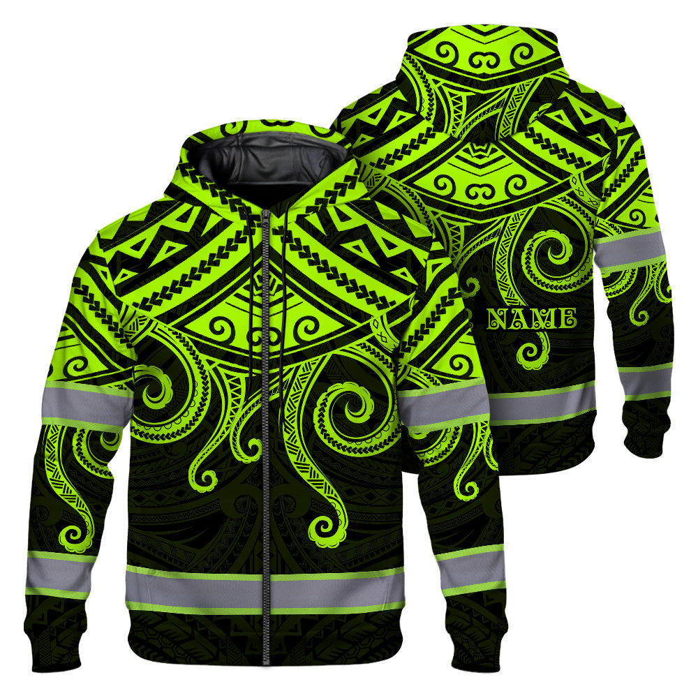 Hi Vis Zip Hoodie Reflective Tapes Octopus Hawaiian Polynesian Tribal Custom
