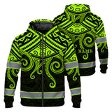 Hi Vis Zip Hoodie Reflective Tapes Octopus Hawaiian Polynesian Tribal Custom