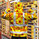 Hi Vis Zip Hoodie Reflective Tapes Orange Neon And Yellow Flowers Custom Name Safety Workwear For Workers, Truckers, Operators