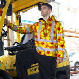 Hi Vis Zip Hoodie Reflective Tapes Orange Neon And Yellow Flowers Custom Name Safety Workwear For Workers, Truckers, Operators