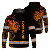 Hi Vis Zip Hoodie Reflective Tapes Orange Neon Tiger Hawaii Polynesian Custom Name Safety Workwear For Workers, Operator, Cyclists, Patriotic