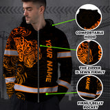 Hi Vis Zip Hoodie Reflective Tapes Orange Neon Tiger Hawaii Polynesian Custom Name Safety Workwear For Workers, Operator, Cyclists, Patriotic