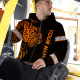 Hi Vis Zip Hoodie Reflective Tapes Orange Neon Tiger Hawaii Polynesian Custom Name Safety Workwear For Workers, Operator, Cyclists, Patriotic