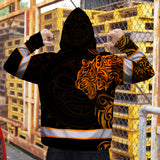 Hi Vis Zip Hoodie Reflective Tapes Orange Neon Tiger Hawaii Polynesian Custom Name Safety Workwear For Workers, Operator, Cyclists, Patriotic