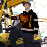 Hi Vis Zip Hoodie Reflective Tapes Orange Neon Tiger Hawaii Polynesian Custom Name Safety Workwear For Workers, Operator, Cyclists, Patriotic