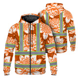 Hi Vis Zip Hoodie Reflective Tapes Orange Neon White Protea Custom Name Safety Workwear For Workers, Truckers, Operators