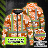 Hi Vis Zip Hoodie Reflective Tapes Orange Neon White Protea Custom Name Safety Workwear For Workers, Truckers, Operators