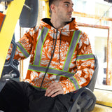 Hi Vis Zip Hoodie Reflective Tapes Orange Neon White Protea Custom Name Safety Workwear For Workers, Truckers, Operators